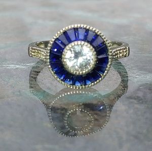 White & Blue Sapphire Art Deco .925 Ring